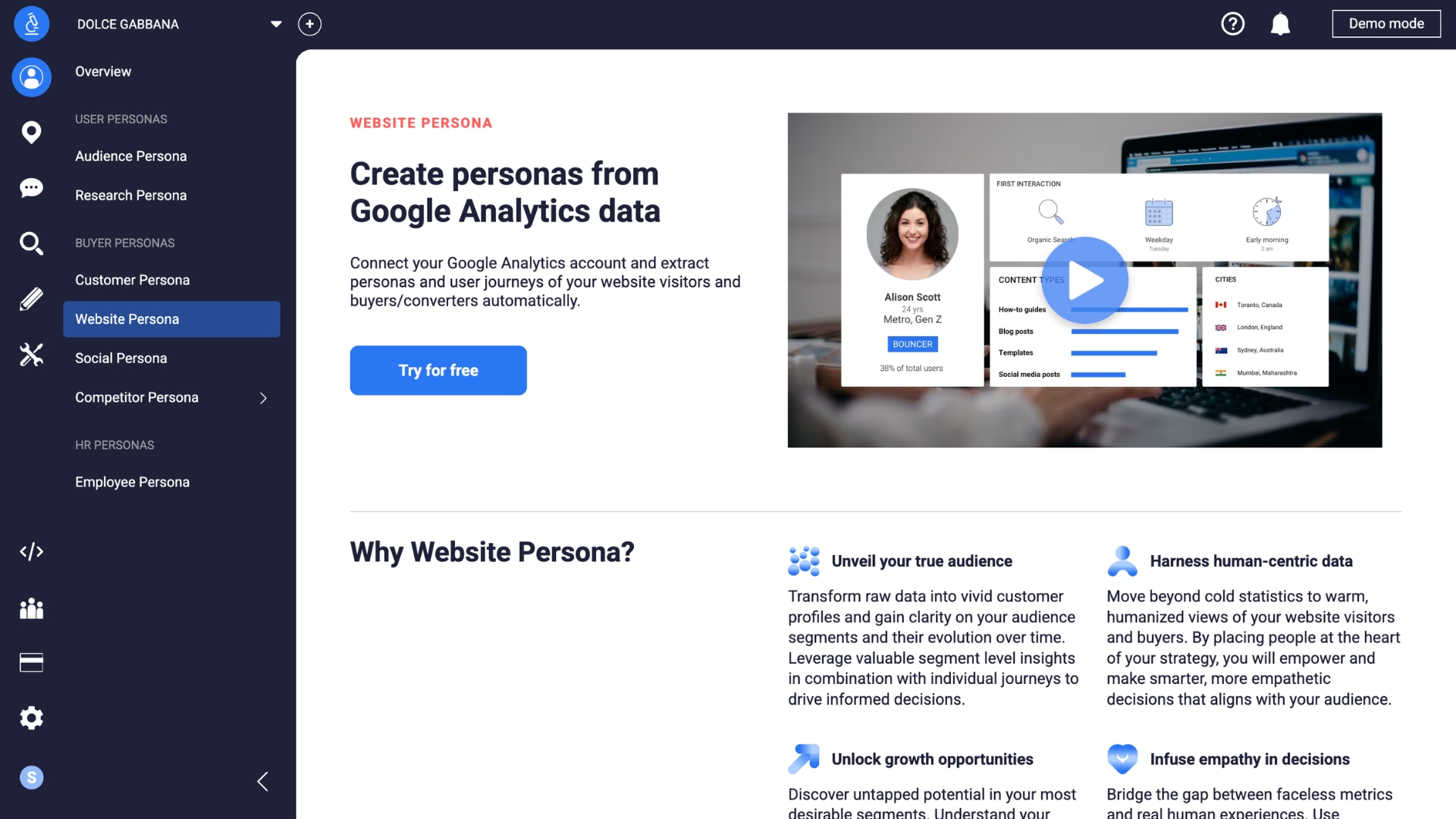 Delve AI website persona page