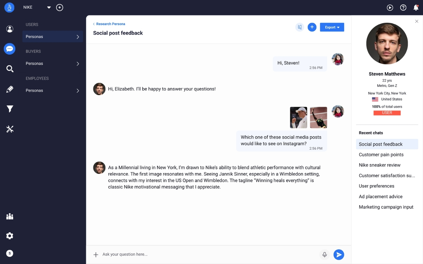 Delve AI nike digital twin chat