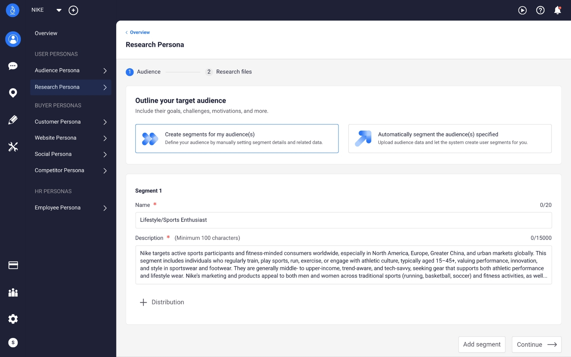research persona dashboard