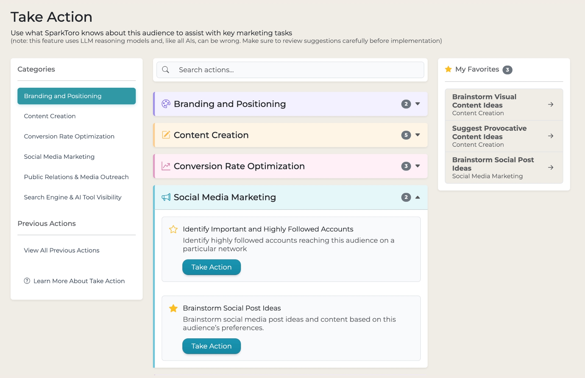 sparktoro take action feature