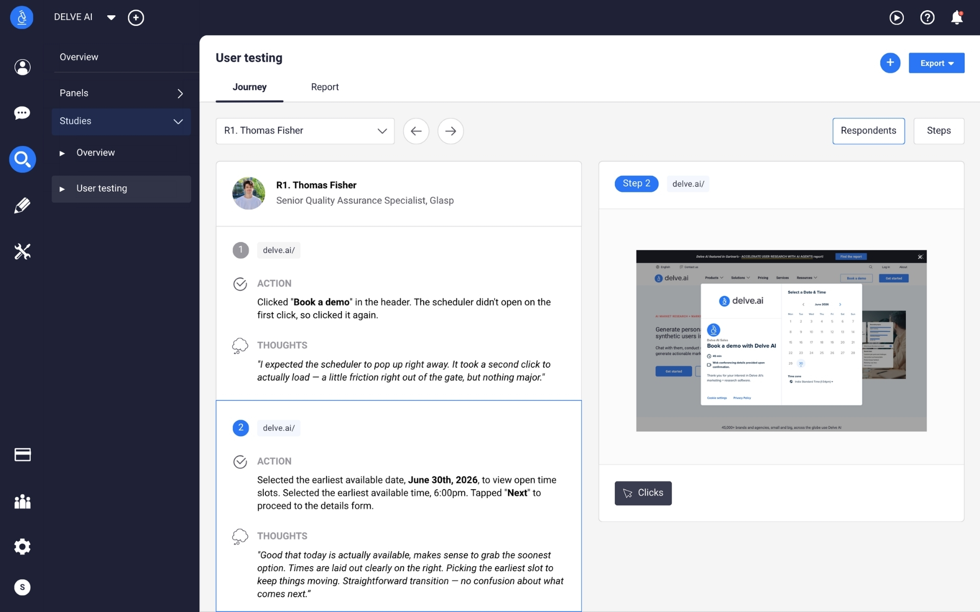user testing dashboard results