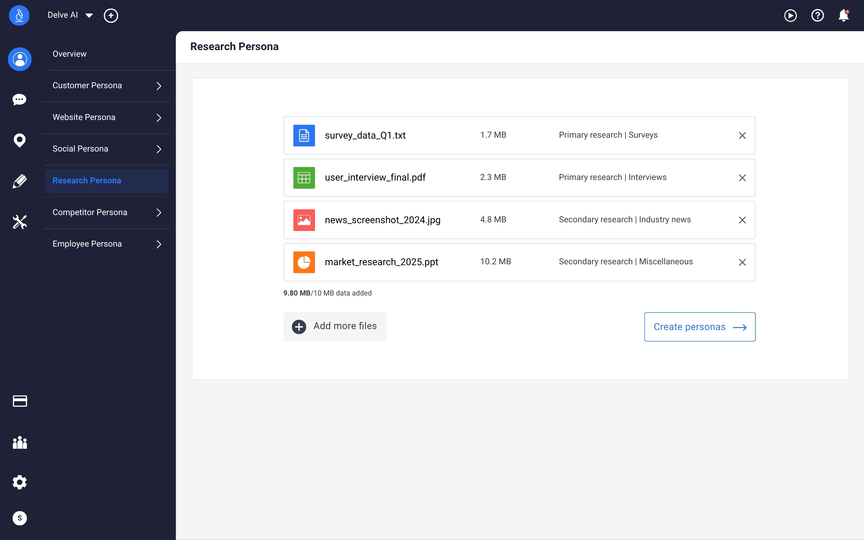 research persona dashboard