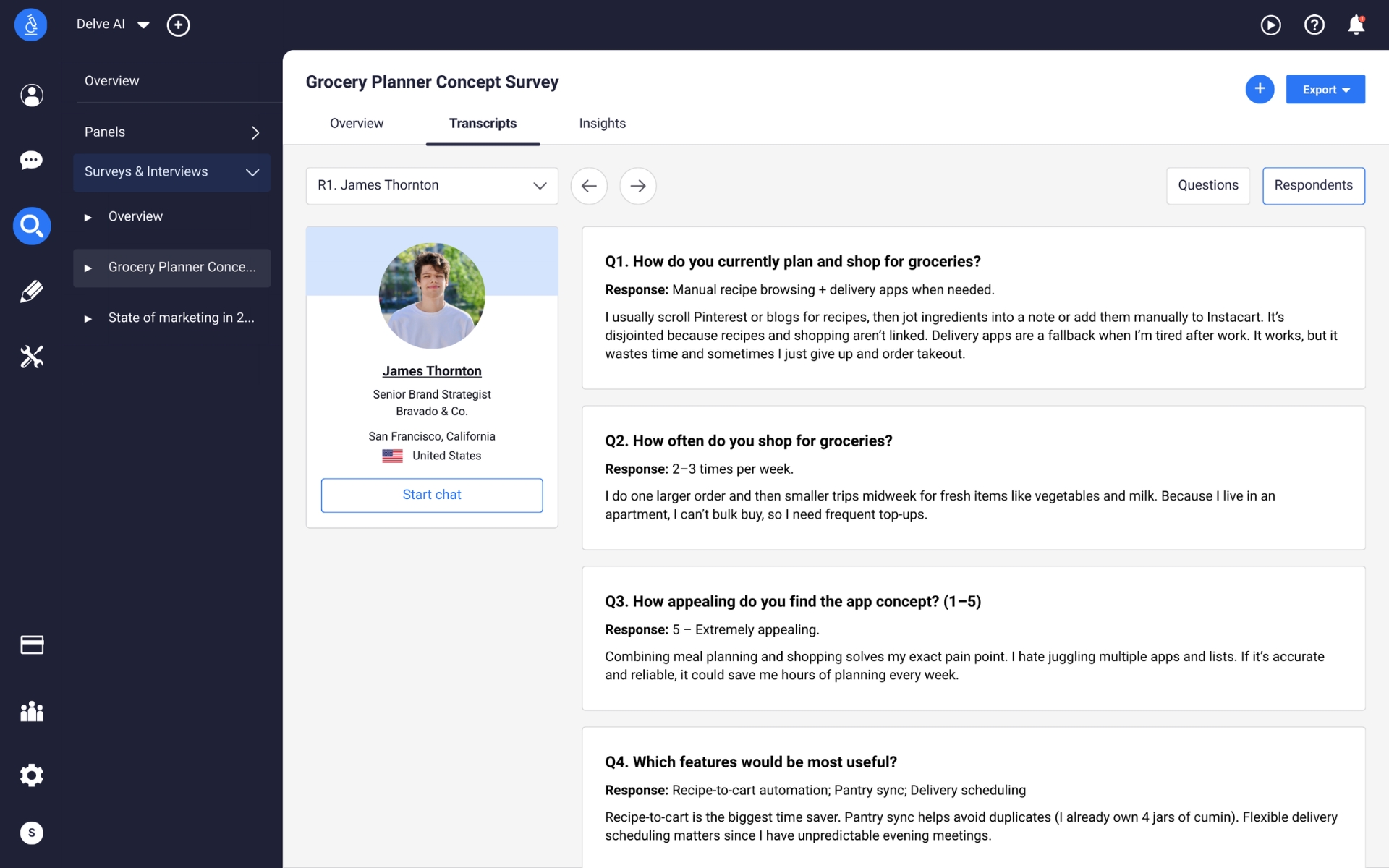 synthetic survey response transcript