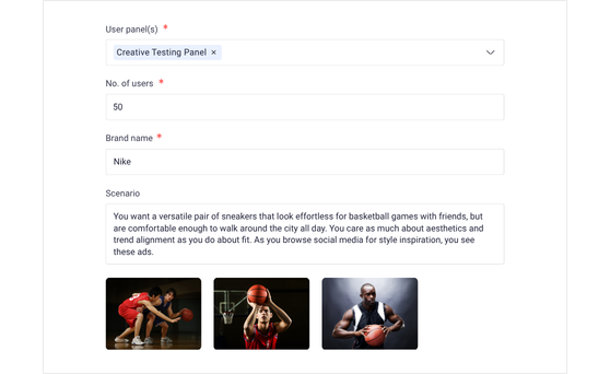 Upload visual assets and let AI personas test them out