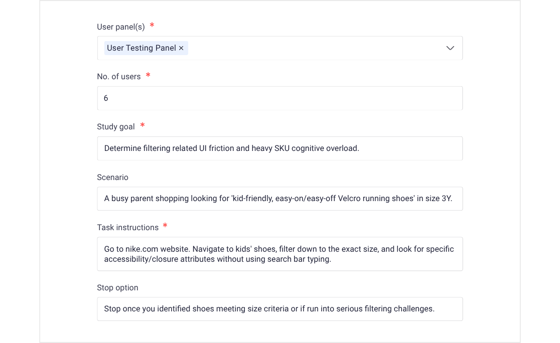 Test designs, prototypes, or live user flows