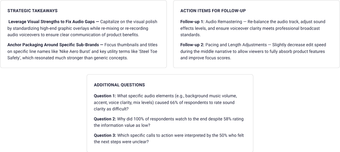Address action items and follow-up questions